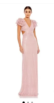 Mac Duggal Sequined Ruffled Cut Out Lace Up Gown In Rose Pink 10829 Size 4 NWT • $249
