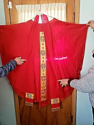 Catholic Vintage Red & Gold Chalice Cross Christ  Altar Vestment #65 • $299.99