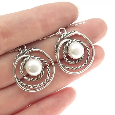 OR PAZ PZ 925 Sterling Silver Vintage Israel Real Pearl Twisted Drop Earrings • $64.95