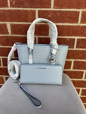 Michael Kors Jet Set Travel XS Zip Pale Blue Tote HandBag And Wallet NWT • $189