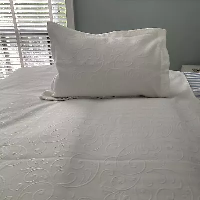 Pair White Matelasse Twin Coverlet & Sham Set Europa Fine Linens Portugal • $70