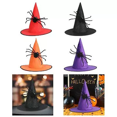 Witch Hat Wide Brim Spider Decoration Pointed Top Hat Photo Props Wizard Hat For • £5.22