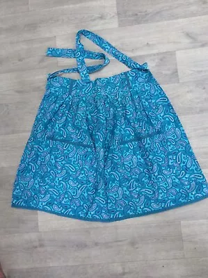 Vintage Ladies Half Apron With Pockets Cotton Turquoise Paisley Pattern • £2.50