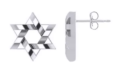 Messianic Star Of David Stud Earrings In White Gold Plated Sterling Silver • $45.99