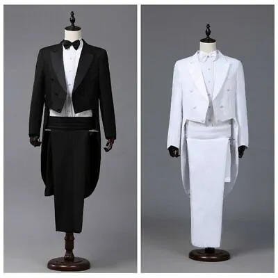 Men Tailcoat Tuxedo Suit And Trousers Set Formal Prom Dress Wedding Costume Cool • $38.81