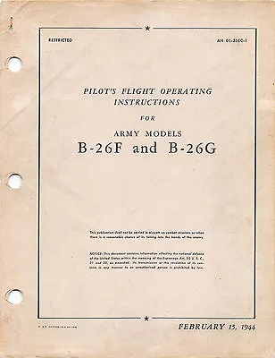 B-26F/G Marauder Pilot's Flight Operating Instructions Flight Manual - CD  - • $24.99