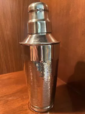 Cocktail Shaker Godinger Silver Art Co Silver Hammered Design 9.5”x3.5” Vintage • $17