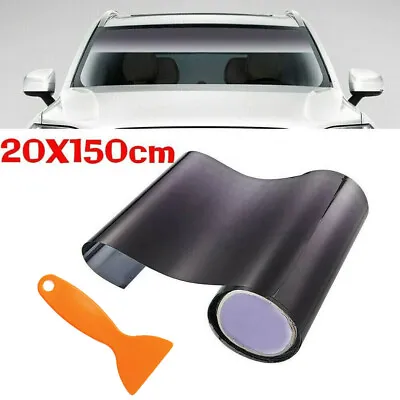 Black Car Sun Visor Strip Tint Film Front Windshield UV Shade Banner+ Scraper  • $8.66