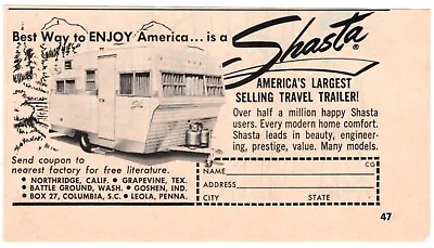 Shasta Travel Trailer Camper RV 1969 Vintage Print Ad Original Man Cave Decor • $7.49