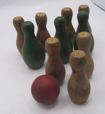 $8.99 • Buy Vtg Bowling Set Game -Ten  3  Wooden Pins - Balls, RMB Collectables