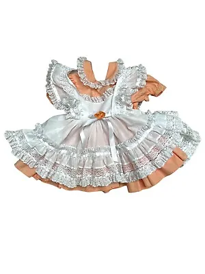 Vintage Mini World Baby Girl Dress Peach Orange White Pinafore Frilly Lace 2T • $124.99