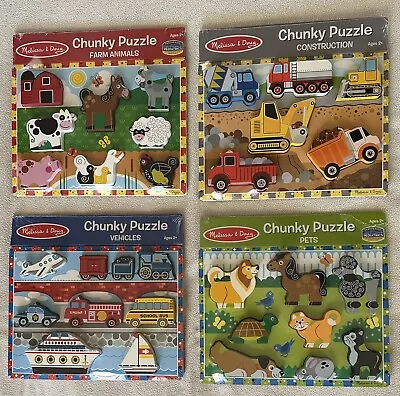 FOUR Melissa And Doug Chunky Puzzle S Farm Animals Vehicles Construction Pet • $39.77