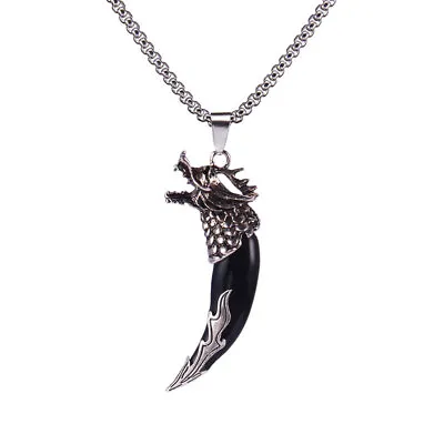 Stainless Steel Wolf Tooth Pendant Necklace For Men Boys Women Boyfriend Gifts • $9.39