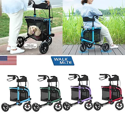 Rollator Walker Aluminum 3 Wheel  Foldable Lightweight With Seat Backrest Pouch • $109.95