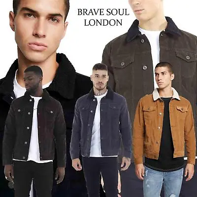 Men's Brave Soul MJK Prestwich Corduroy Jacket With Borg Collar Button Up • £24.99