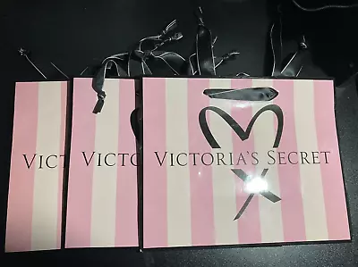 VICTORIA SECRET Lot Of 3  MEDIUM Glossy Paper Shopping Gift Bags Pink Stripe • $9.31