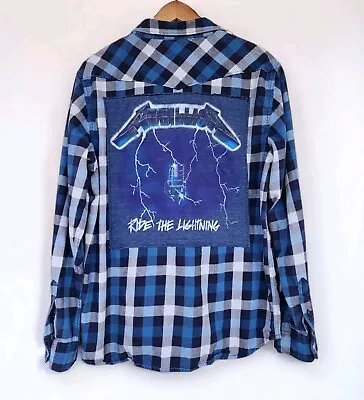 Metallica Upcycled Reworked Ruff Hewn Flannel Mens L Large Unisex OOAK  • $40