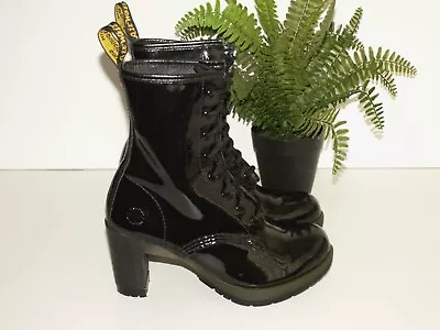 Dr. Martens DARCIE Black Patent Leather Heeled Boots Punk Goth UK 4 EU 37 US 6 • £99