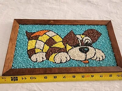 Vintage Mosaic Art Crushed Gravel Brown Puppy Dog Framed Wall Art Craft Master  • $30