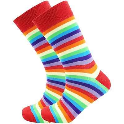 Mens Gents Rainbow Florescent Striped Pride Ankle Crew Socks Xmas Gift Size 6/11 • £2.95