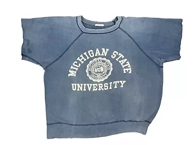 Vintage 60s Champion Michigan State University Crewneck Sweatshirt L Cut Sleeves • $189.99