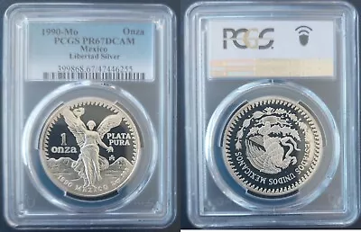 Mexico Silver Proof 1 Onza Coin 1990 Year Km#494.2 Pcgs Grading Pr67 • $99