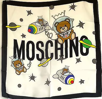 Moschino Bear Astronaut Scarf Silk Womens Square Teddy Spaceship Logo 19X19 • $49.98