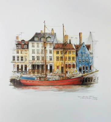 £73.57 • Buy Vintage Mads Stage Nyhavn Lilla Dan Art Print