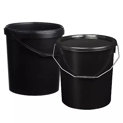 Hard Wearing Black Plastic Buckets Complete With Tamper Evident Lid & Handle • £25.09