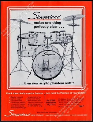 1976 Slingerland Phantom Clear Drum Set Kit Drums Photo Vintage Print Ad • $9.99