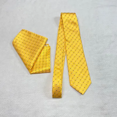 Twenty Dollar Tie Mens Tie Pocket Square One Size Yellow Polka Dot 100% Silk New • $20