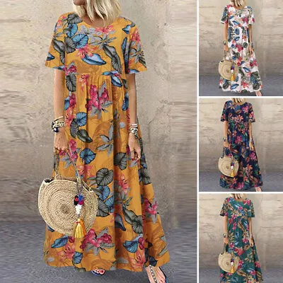 $20.89 • Buy Summer Women's Ethnic Floral Printed Kaftan Long Maxi Shirt Dress Swing Sundress