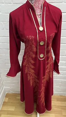 New Pakistani Kurti Dress Red & Gold Flare Long Printed Party Belted M Buttons • £13.99