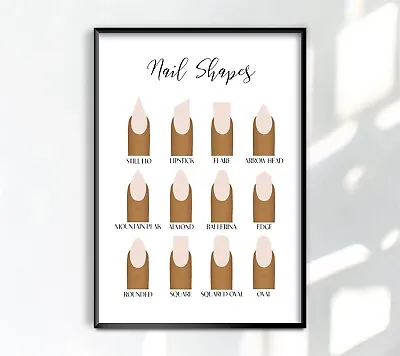 Nail Shapes Chart Salon Beauty Room Poster Home Décor Print Wall Art A4 A3 • £4.50