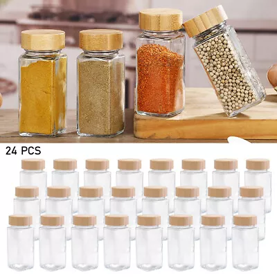 Glass Spice Jars Herbs Bottle Airtight Salt Container Seasoning Pot Bamboo Lids • £8.94