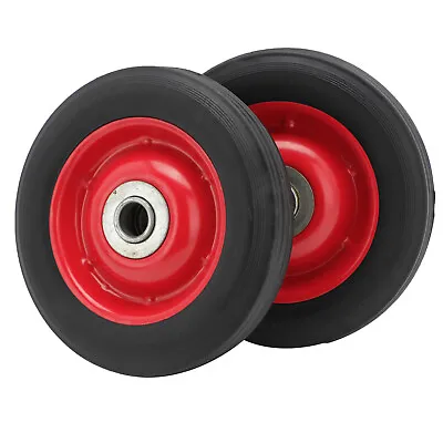 2pcs 6  Rubber Trolley Sack Truck WHEELS Metal Centre 16mm Roller Bearing. • £9.79