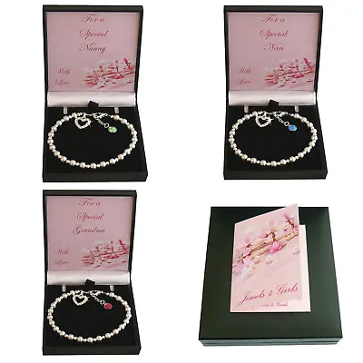 Birthstone Bracelet For Nan Nanny Or Grandma Grandparent Gifts Silver Beads • £12.99