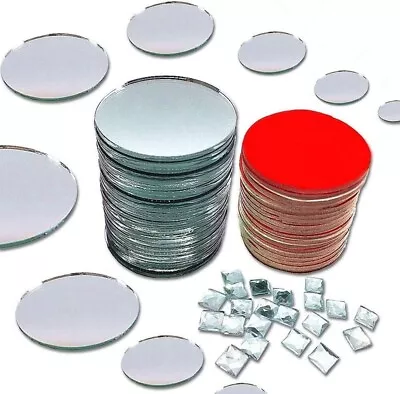270 Pieces Small 1  Round Glass Mirrors & .4  Diamonds For Crafts  Adhesive Tape • $11.99
