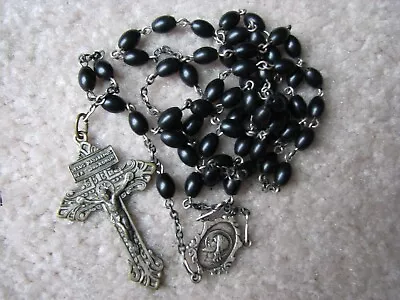 Vintage Catholic Rosary Sterling Silver Black Beads Italy • $29.99