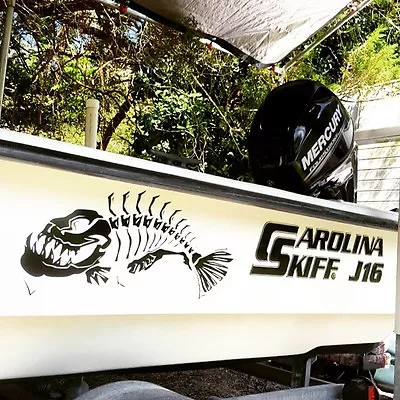 $15.95 • Buy (2) 10 X23  Skeleton Fish Boat Decals Large Fishing Graphic Sticker  Window V6