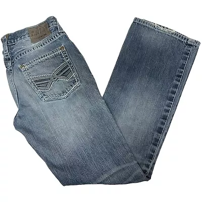 Ariat M4 Low Rise Boot Cut Jeans Mens 32 X 36 Blue Cotton Mid Rise Distressed • $25
