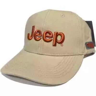 Jeep Word And Grille Snapback Cap Baseball Hat Tan Red Logo One Size NWT • $15.99