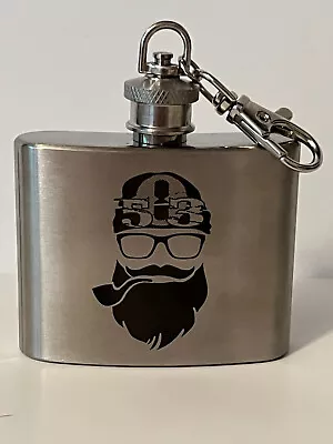 Flask 2 Oz. Stainless Steel Keychain  Beard Mustache Pipe Shades Cool  Biker • $10.99