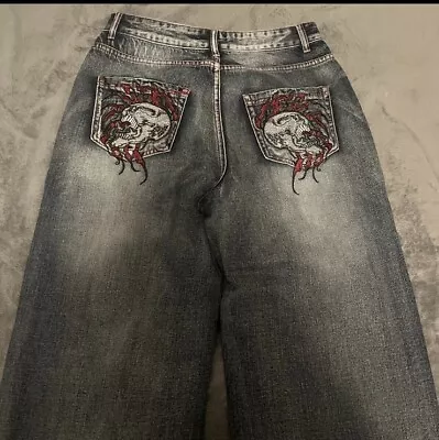 Y2k Baggy Grunge Skull Embroidred Jeans 34x32 • $90