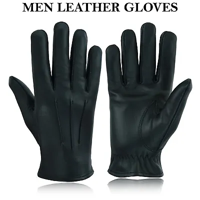 Men's Leather Police Top Quality Soft Genuine Real Driving Gloves Unlined Black • £9.99