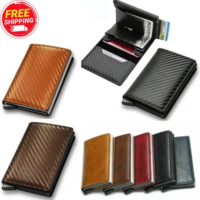 RFID Blocking Wallet Auto Pop Up Credit Card Holder Leather Metal Money Clip Men • £4.99