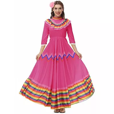 Faltern Mexican Cinco De Mayo Dress Women Mexican Fiesta Costume Dress Tradit... • $29.74