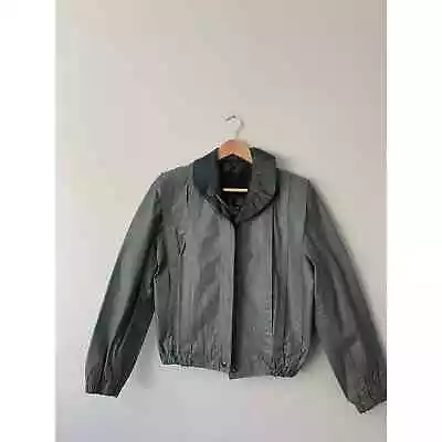 Vintage Marco Morani Gray Pleated Leather Bomber Jacket Mens Small  • $30