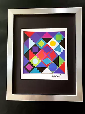 VICTOR VASARELY  PRINT FROM 1970 + SIGNED GEOMETRIC ABSTRACT +NEW FRAME 14x11in. • $149