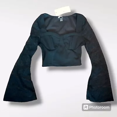 NWT Witchy Victorian Widow Style Lace Bell Sleeve Crop Top • $18